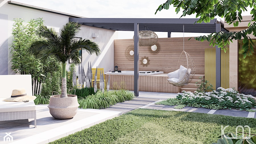 Słoneczny ogród inspirowany stylem Boho - Ogród, styl skandynawski - zdjęcie od Kinga Madej Ogrody