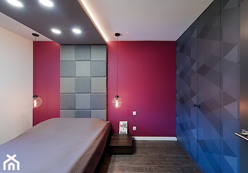 Elmo - Mała czerwona szara sypialnia, styl nowoczesny - zdjęcie od Niuans projektowanie wnętrz