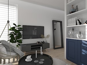 Mały salon z lamperią i wydzieloną garderobą - Salon, styl nowoczesny - zdjęcie od Mak Studio Projektowe