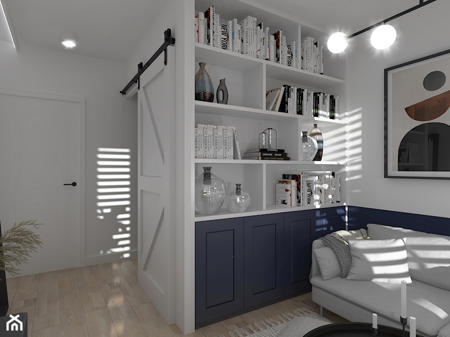 Mały salon z lamperią i wydzieloną garderobą - Salon, styl nowoczesny - zdjęcie od Mak Studio Projektowe