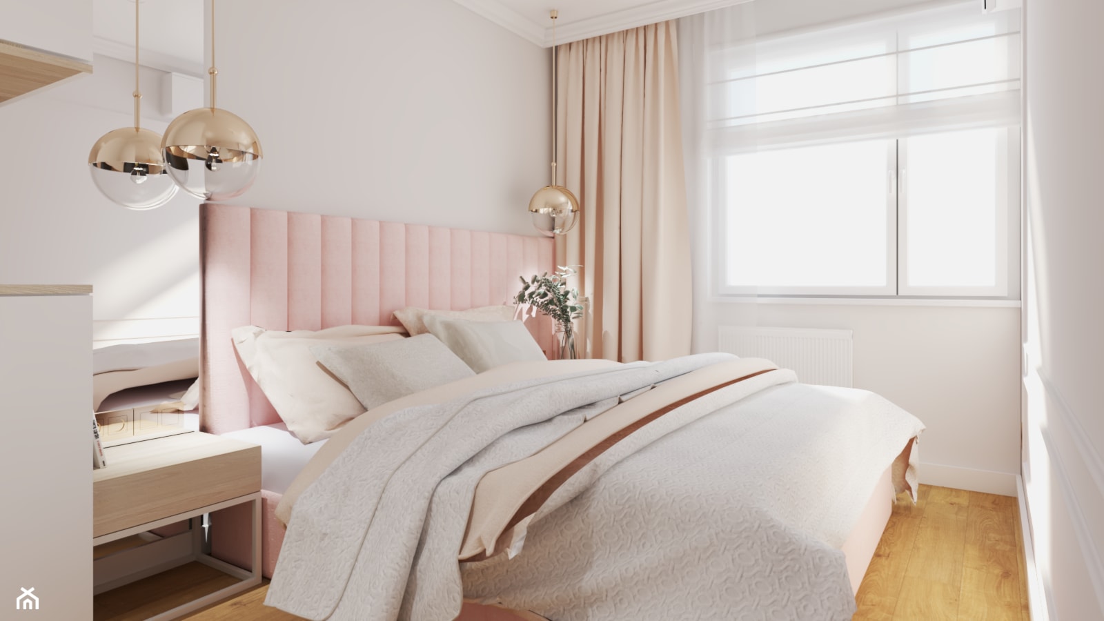Ciepła sypialnia w odcieniach różu - zdjęcie od PAW DESIGN - Homebook