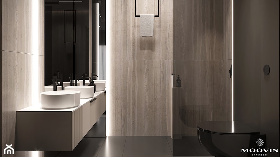 Mała łazienka z narożym lustrem i prysznicem - zdjęcie od MOOVIN INTERIORS