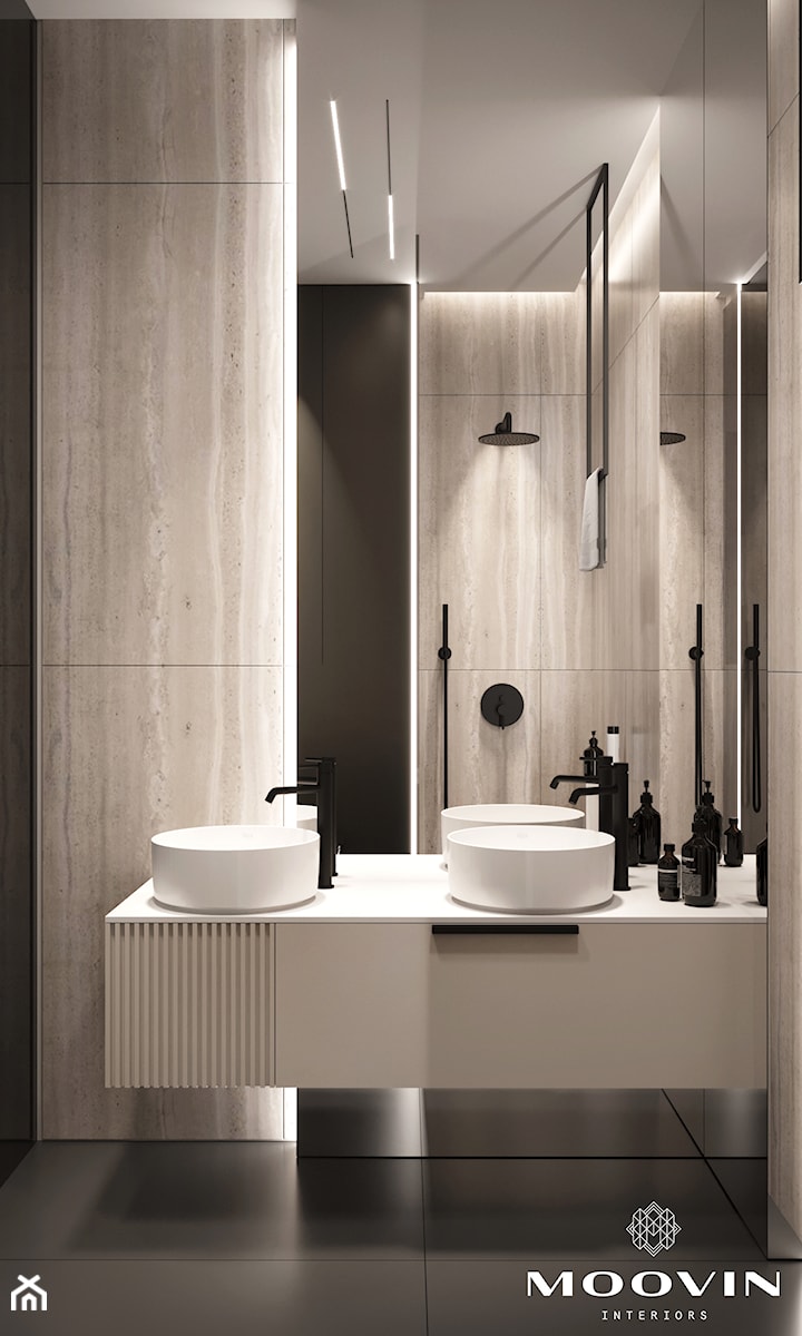 Mała łazienka z narożym lustrem i prysznicem - zdjęcie od MOOVIN INTERIORS
