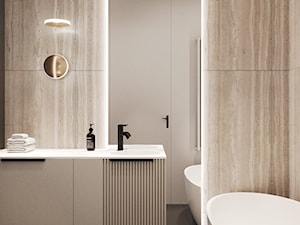 Łazienka master z wanną wolnostojącą i smukłym pionowym lustrem - zdjęcie od MOOVIN INTERIORS
