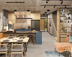 salon z aneksem kuchennym i betonowym sufitem - zdjęcie od Projekt NiRo - Homebook
