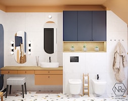 kolorowa łazienka z wanną wolnostojącą - zdjęcie od Projekt NiRo - Homebook