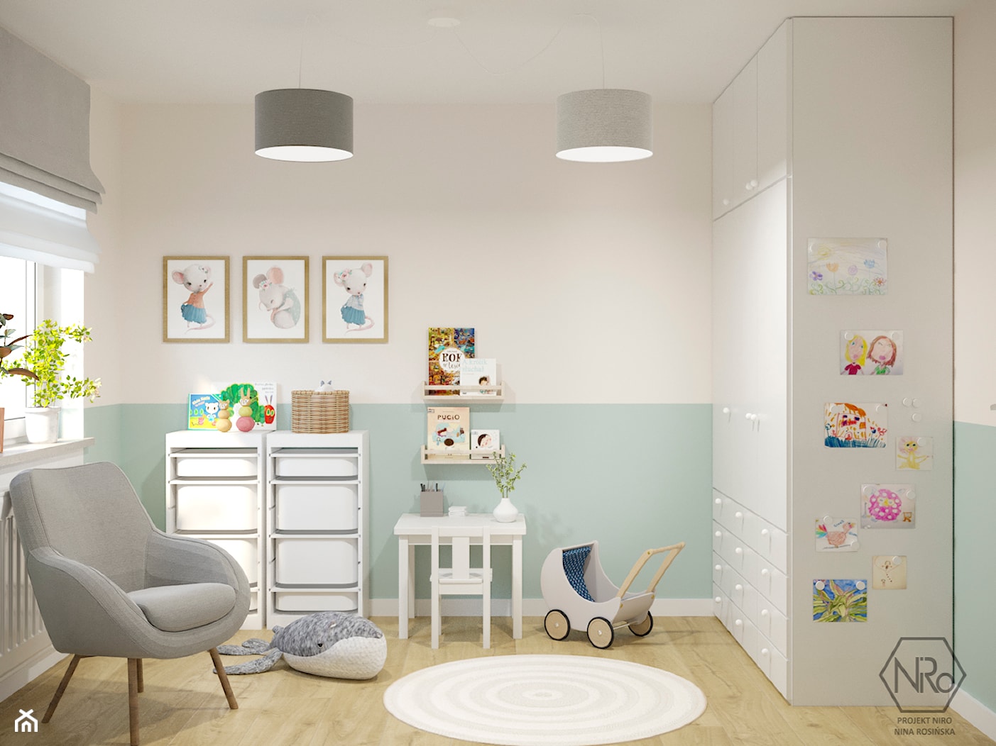 Pokój dziecięcy miętowy minimalistyczny skandynawski - zdjęcie od Projekt NiRo - Homebook