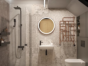 łazienka loftowa z tapetą - zdjęcie od Projekt NiRo