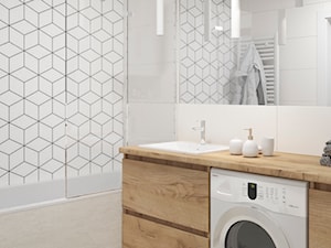Jasna biała mała łazienka z drewnem i betonem - zdjęcie od Projekt NiRo
