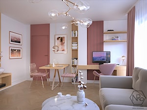 Salon z jadalnią i biurkiem do home office - zdjęcie od Projekt NiRo