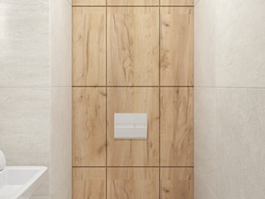 Jasna biała mała toaleta z drewnem heksagonami i betonem - zdjęcie od Projekt NiRo