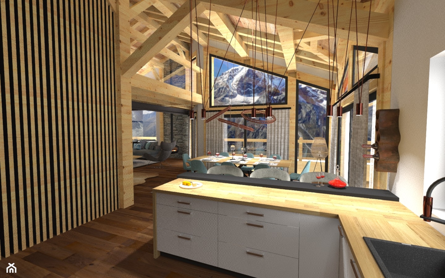 Otwarta kuchnia w apartamencie z widokiem na góry - zdjęcie od Lazaria Design pracownia projektowania wnętrz i ogrodów - Homebook
