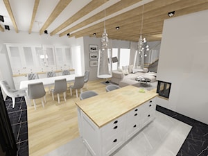 Salon z kuchnią w domu pod lasem - zdjęcie od Lazaria Design pracownia projektowania wnętrz i ogrodów