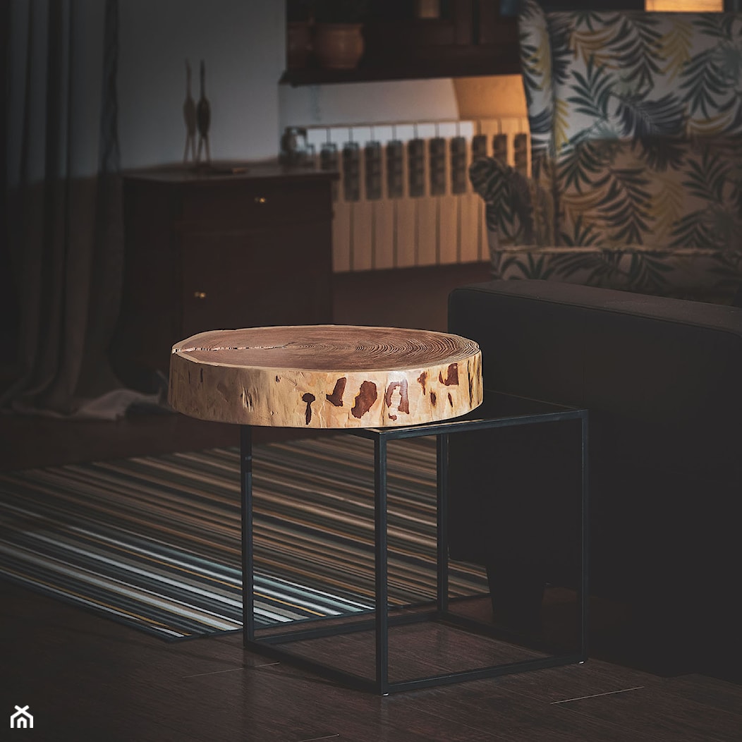 DRASIL stolik z blatem z plastra modrzewiowego na geometrycznej ramie - zdjęcie od Dobek & Stypińska Manufaktura - Homebook