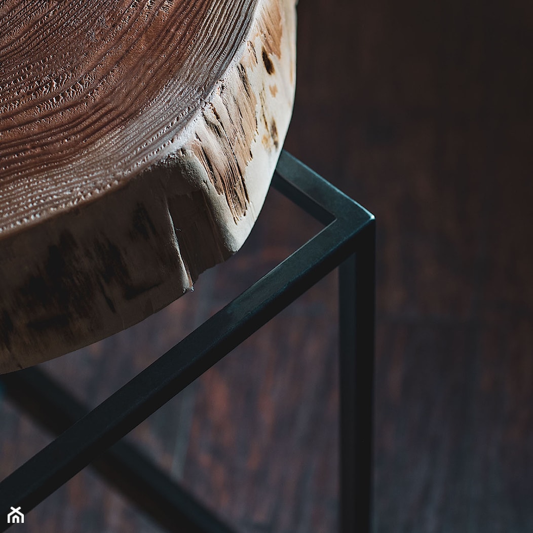 DRASIL stolik z blatem z plastra modrzewiowego na geometrycznej ramie - zdjęcie od Dobek & Stypińska Manufaktura - Homebook