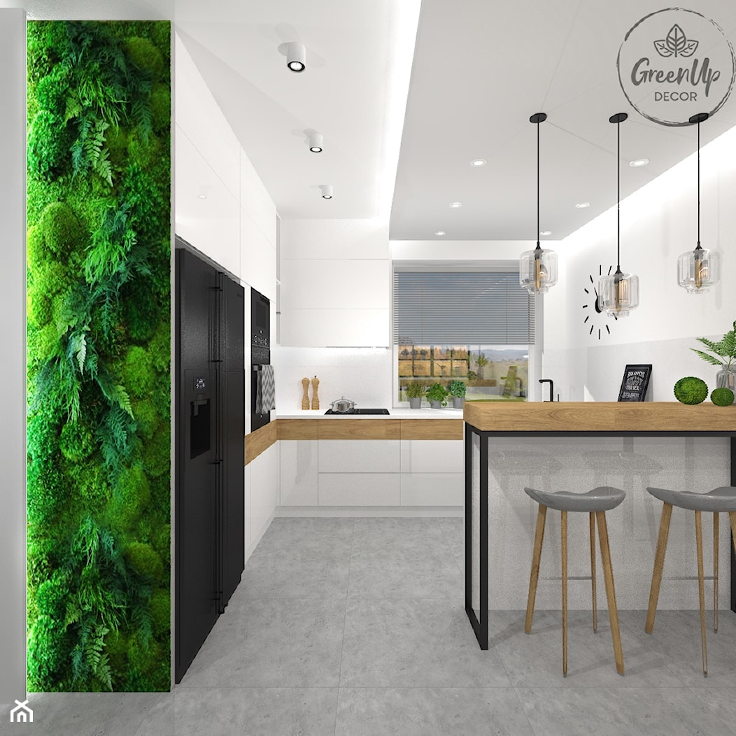 Kuchnia ze ścianą z mchu i roślin stabilizowanych - zdjęcie od GrennUp decor - Homebook