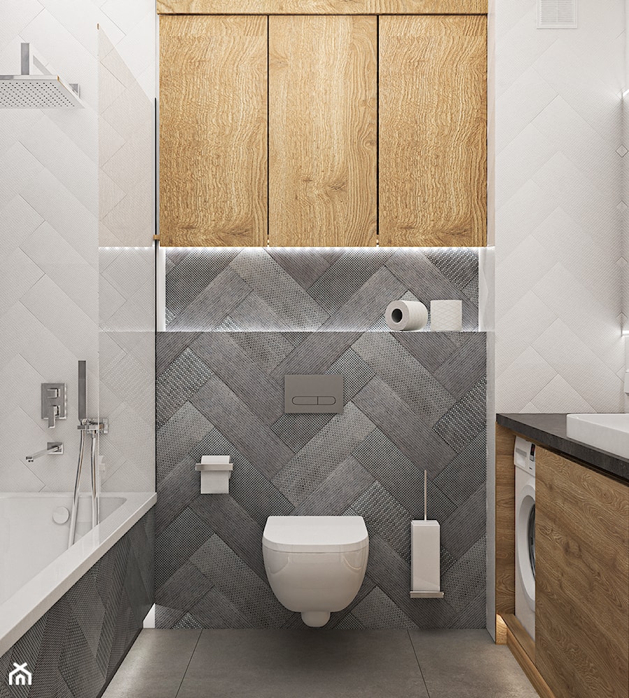 Łazienka szarość + drewno - zdjęcie od VERO - Pracownia Architektury Wnętrz