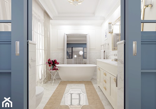 Master Bathroom COASTAL FARM Projekt głównej sypialni z łazienką i garderobą w Willi Parkowej 4. - zdjęcie od Heimann Design