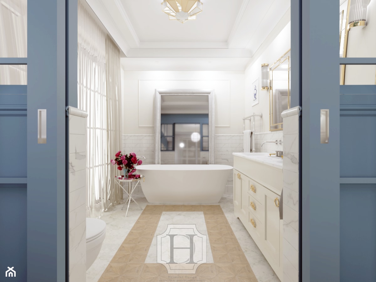 Master Bathroom COASTAL FARM Projekt głównej sypialni z łazienką i garderobą w Willi Parkowej 4. - zdjęcie od Heimann Design - Homebook