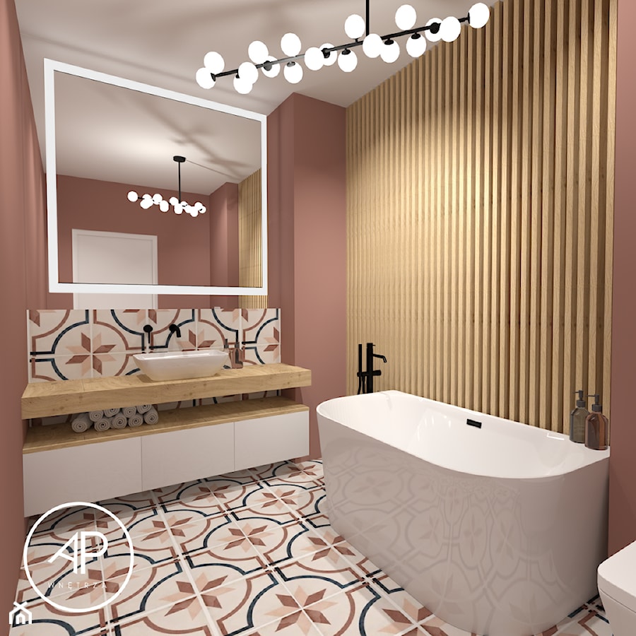 Różowa łazienka z patchworkiem - zdjęcie od AP WNĘTRZA