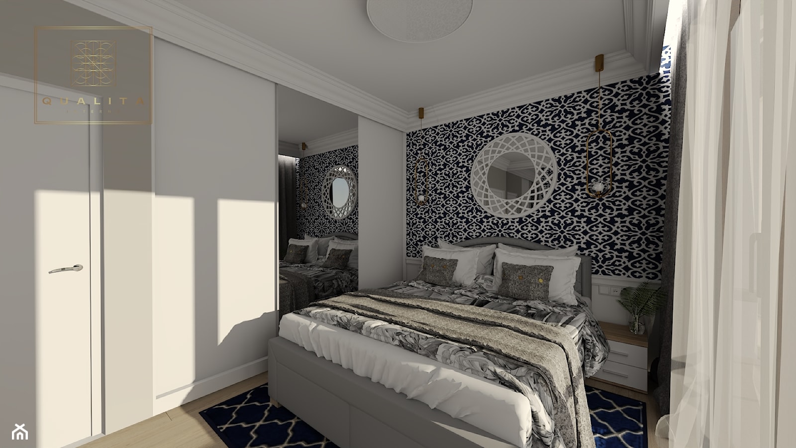 Sypialnia z listwami dekoracyjnymi przy suficie - zdjęcie od Qualita Interno - Homebook