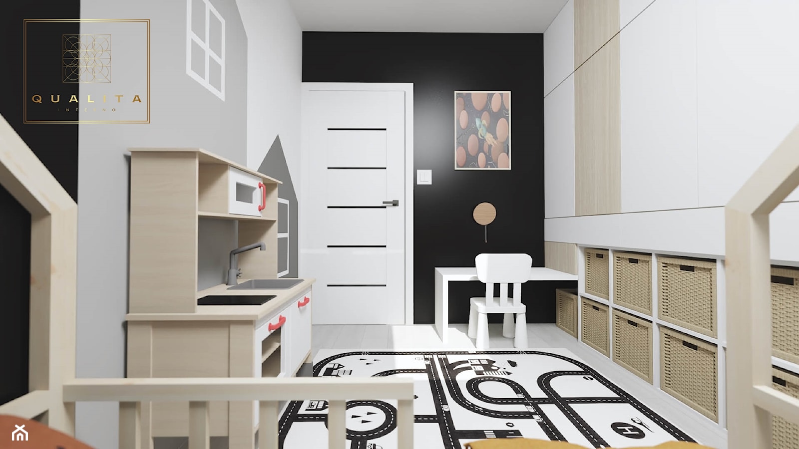 Pokój dla chłopca na poddaszu ze skosami - 8m2 - zdjęcie od Qualita Interno - Homebook