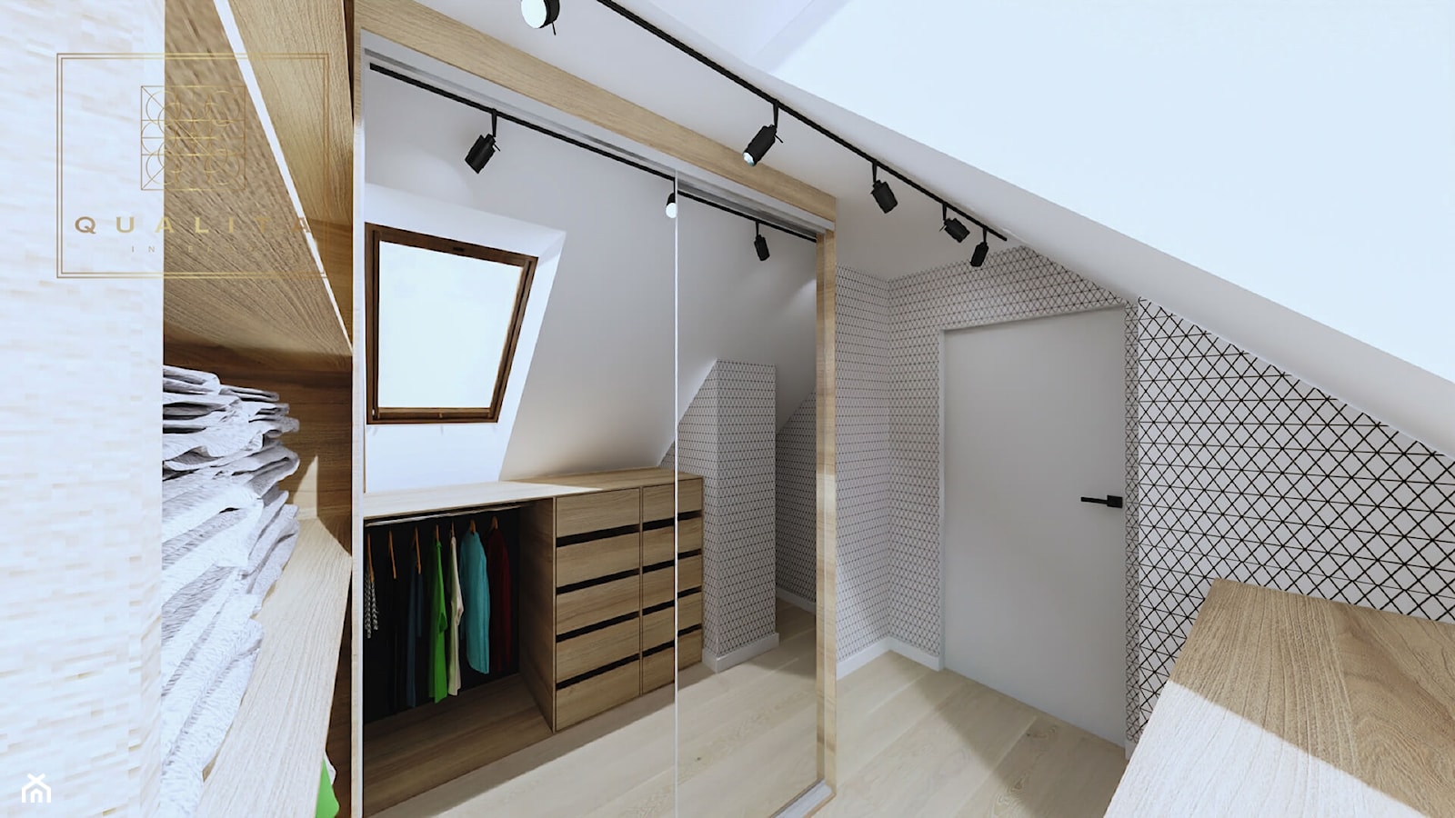 Garderoba w sypialni na poddaszu ze skosami - zdjęcie od Qualita Interno - Homebook