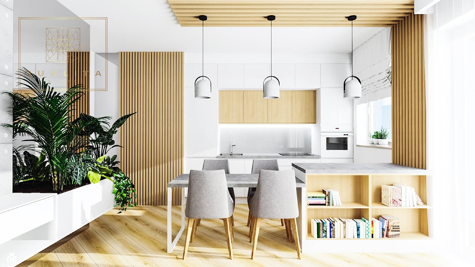 Mały salon z aneksem kuchennym - projekty 2022 - zdjęcie od Qualita Interno - Homebook