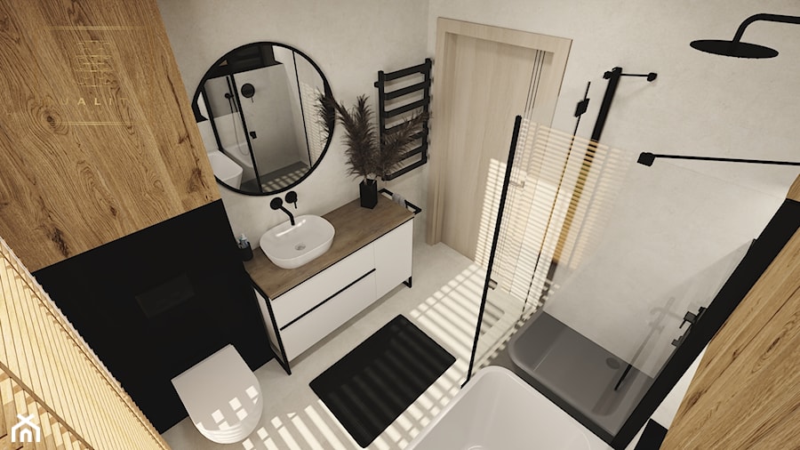 Łazienka z drewnem i w czerni - zdjęcie od Qualita Interno