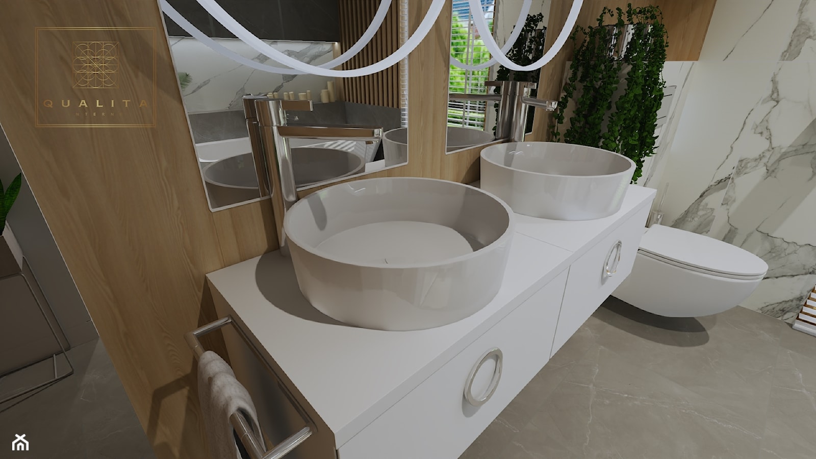 Nowoczesna łazienka z dwoma umywalkami - zdjęcie od Qualita Interno - Homebook