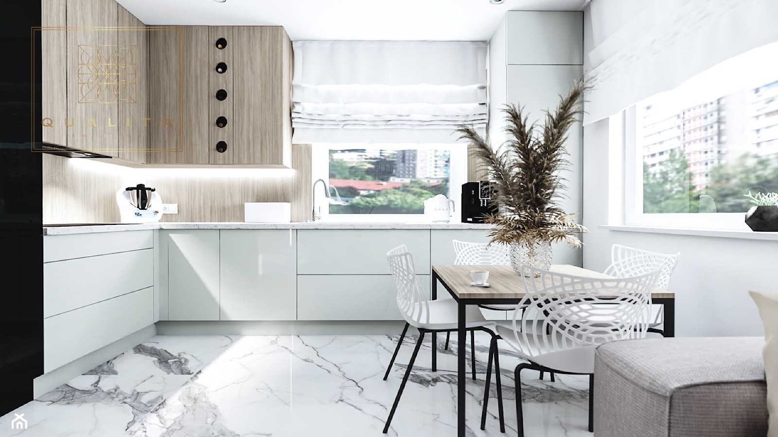 Nowoczesny salon z aneksem kuchennym 2022 - zdjęcie od Qualita Interno - Homebook