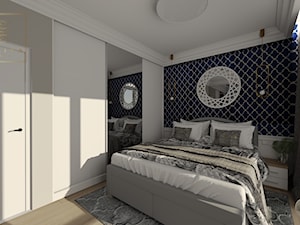 Sypialnia z granatową tapetą - zdjęcie od Qualita Interno
