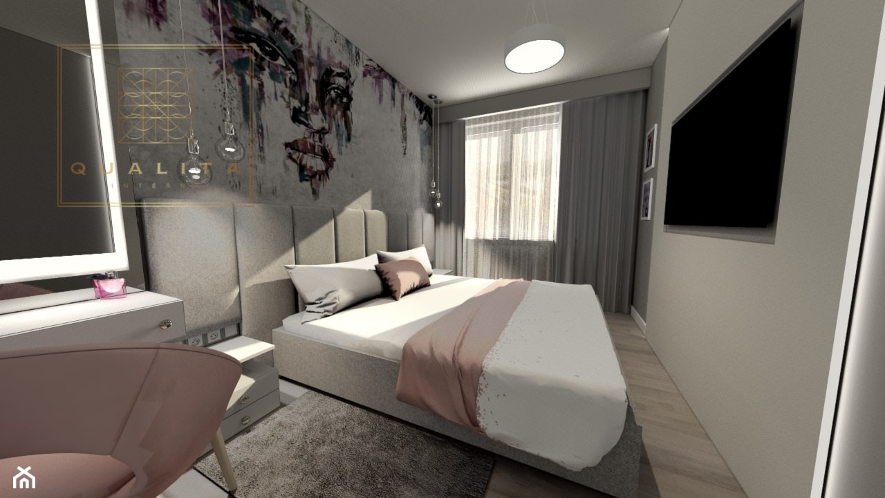 Szeroka sypialnia z nowoczesną tapetą - zdjęcie od Qualita Interno - Homebook