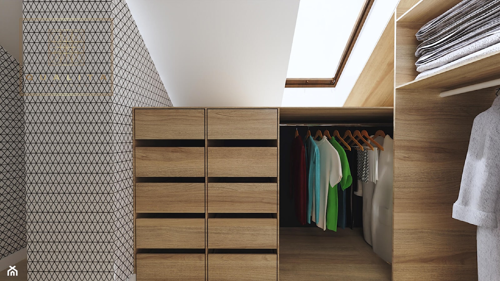 Garderoba w sypialni na poddaszu ze skosami - zdjęcie od Qualita Interno - Homebook