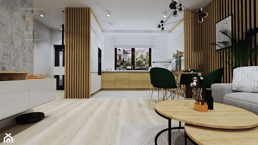 Dom w zabudowie szeregowej - Salon, styl minimalistyczny - zdjęcie od Qualita Interno