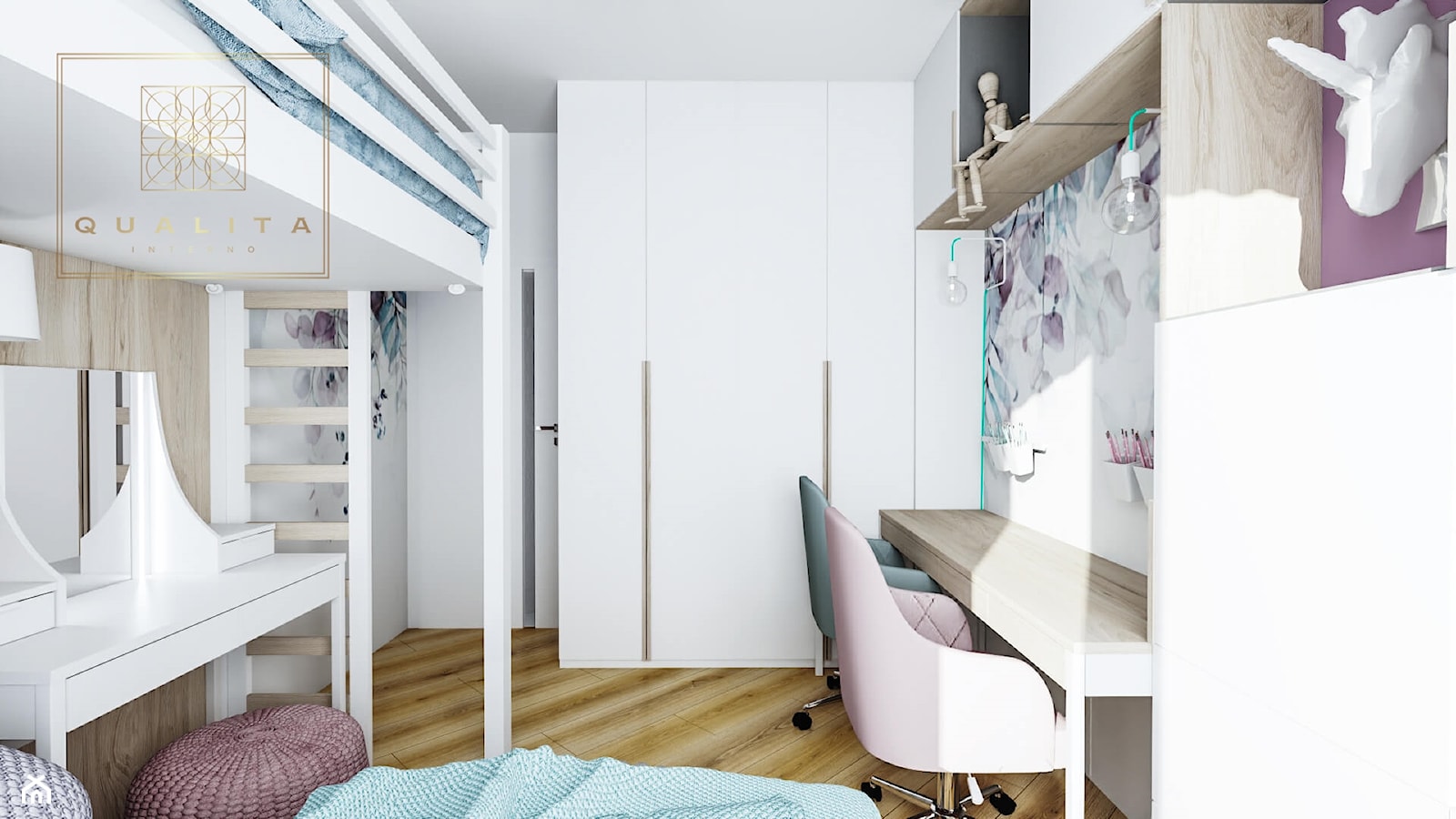 Nowczesny Pokój dla 2-óch dziewczynek z łóżkiem piętrowym - zdjęcie od Qualita Interno - Homebook