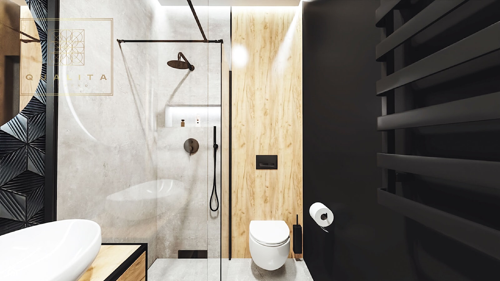Nowoczesna łazienka z czarną scianą - zdjęcie od Qualita Interno - Homebook