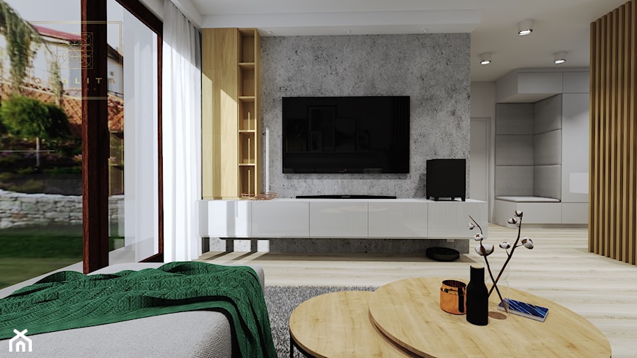 Imitacja betonu na ścianach w salonie - zdjęcie od Qualita Interno