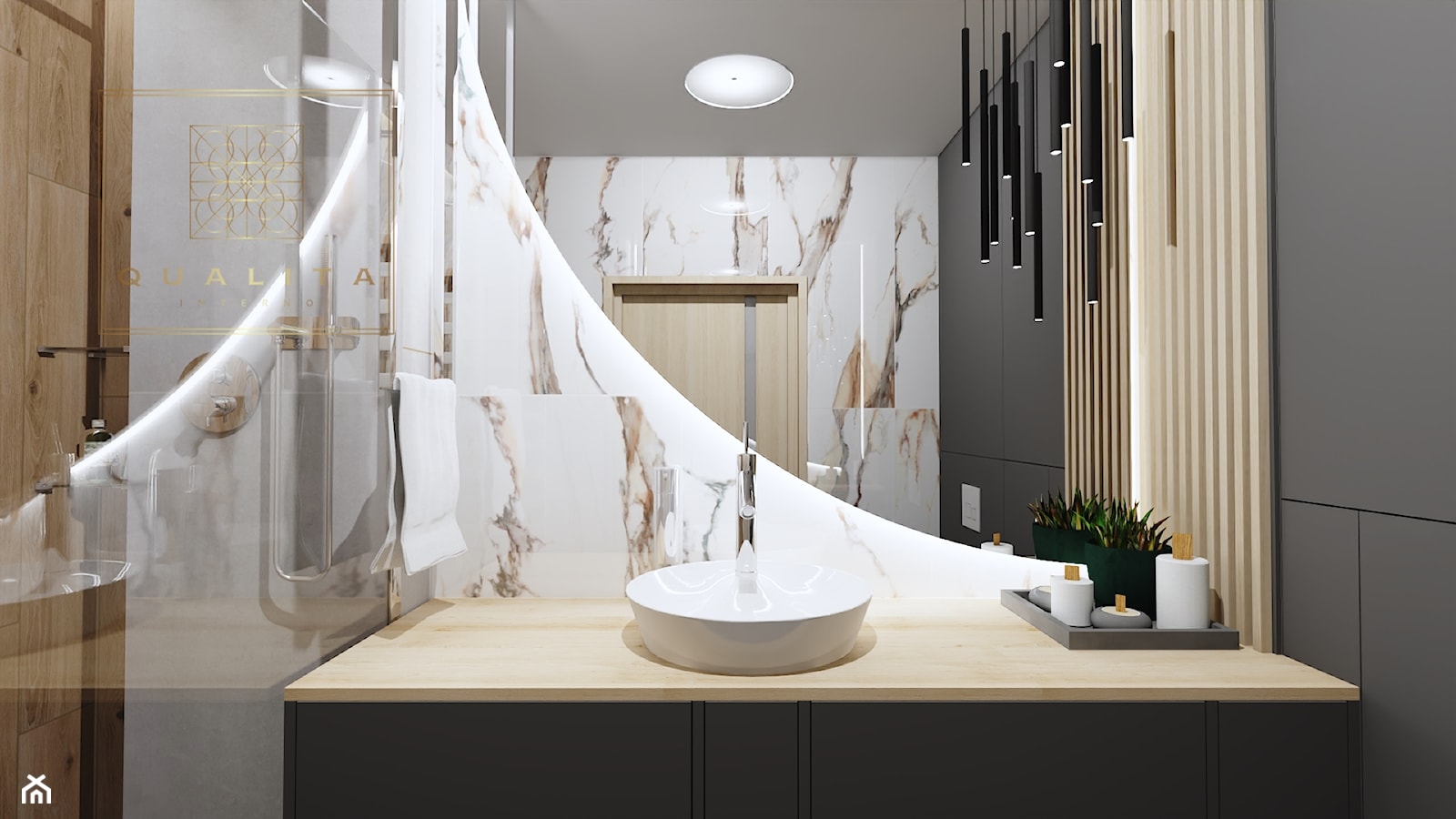 Mała łazienka z lustrem półokrągłym - zdjęcie od Qualita Interno - Homebook