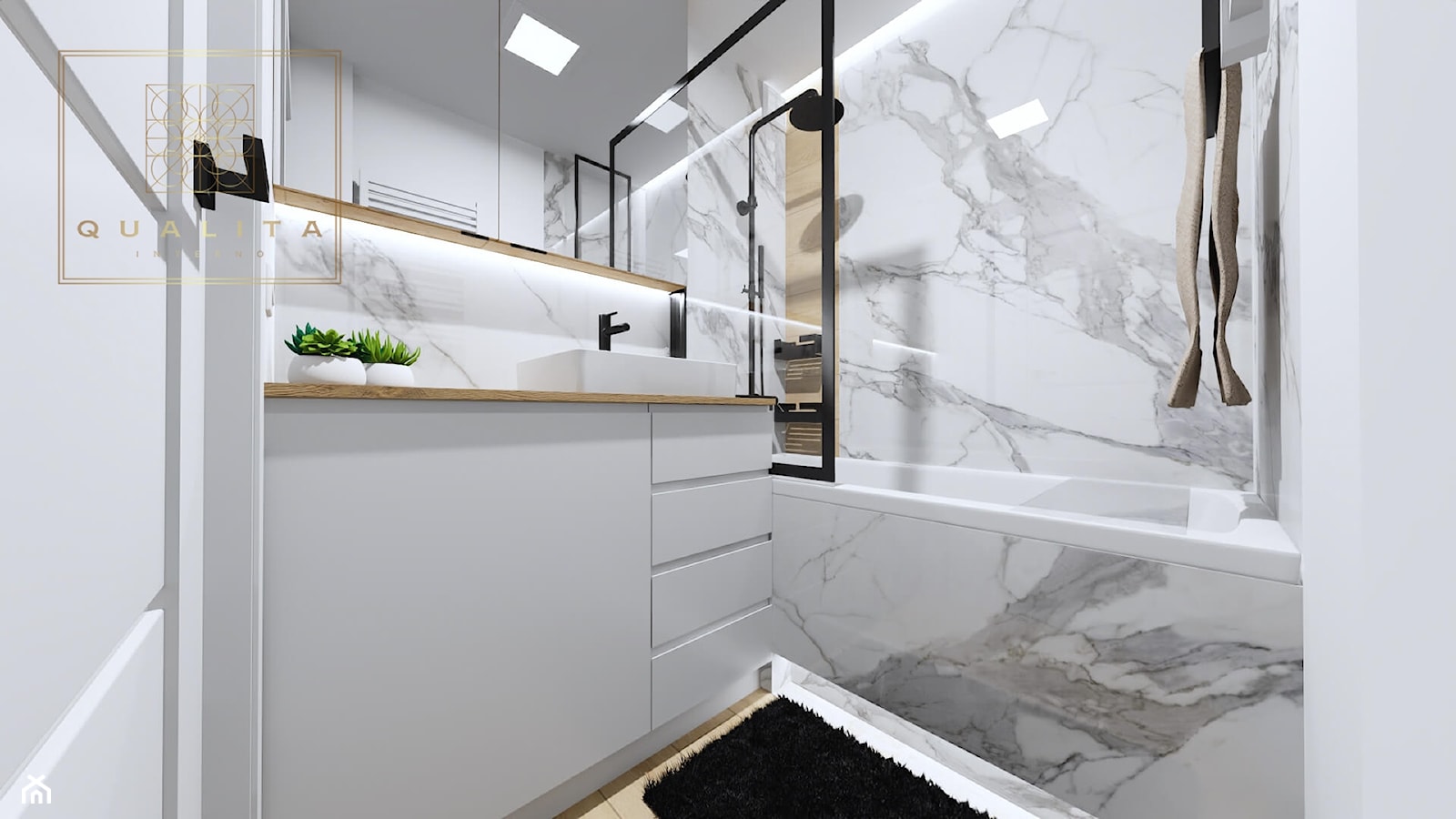 Projekty i aranżacje małych łazienek z wanną i parawanem 2022 - zdjęcie od Qualita Interno - Homebook