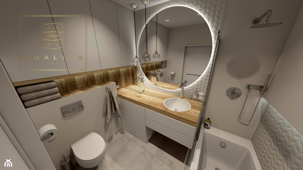 Jasna łazienka z dodatkami drewna - zdjęcie od Qualita Interno - Homebook