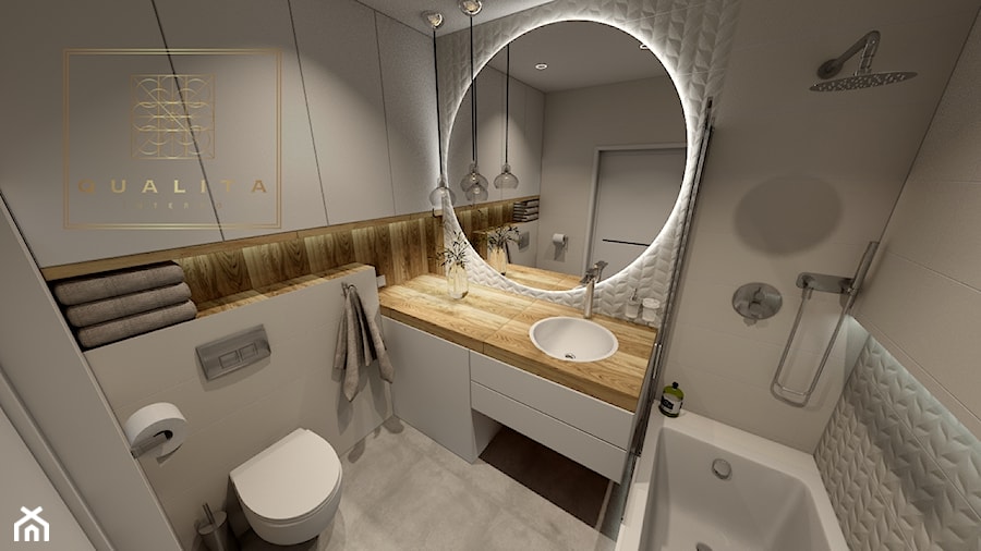 Jasna łazienka z dodatkami drewna - zdjęcie od Qualita Interno