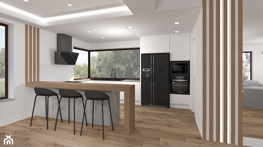 Nowoczesny salon z kuchnią - Kuchnia, styl minimalistyczny - zdjęcie od Wyobrażalnia - studio projektowe