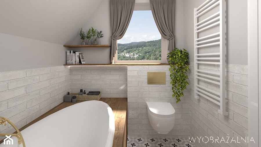 Łazienka - Średnia łazienka z oknem, styl rustykalny - zdjęcie od Wyobrażalnia - studio projektowe