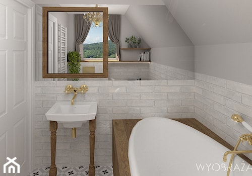 Łazienka - Średnia z lustrem łazienka z oknem, styl rustykalny - zdjęcie od Wyobrażalnia - studio projektowe