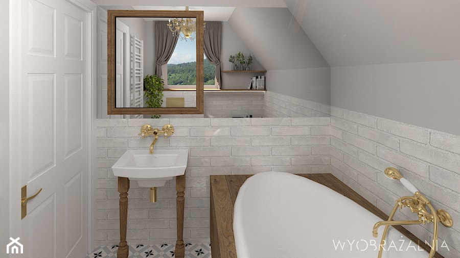 Łazienka - Średnia z lustrem łazienka z oknem, styl rustykalny - zdjęcie od Wyobrażalnia - studio projektowe