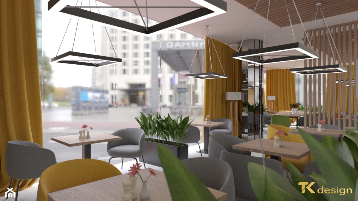 Projekt kawiarni z restauracją w holu budynku biurowego - Wnętrza publiczne, styl nowoczesny - zdjęcie od TK design - Homebook