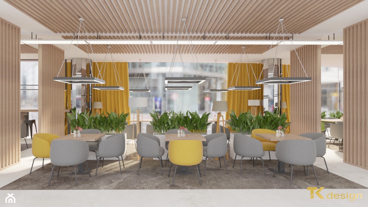 Projekt kawiarni z restauracją w holu budynku biurowego - Wnętrza publiczne, styl nowoczesny - zdjęcie od TK design - Homebook