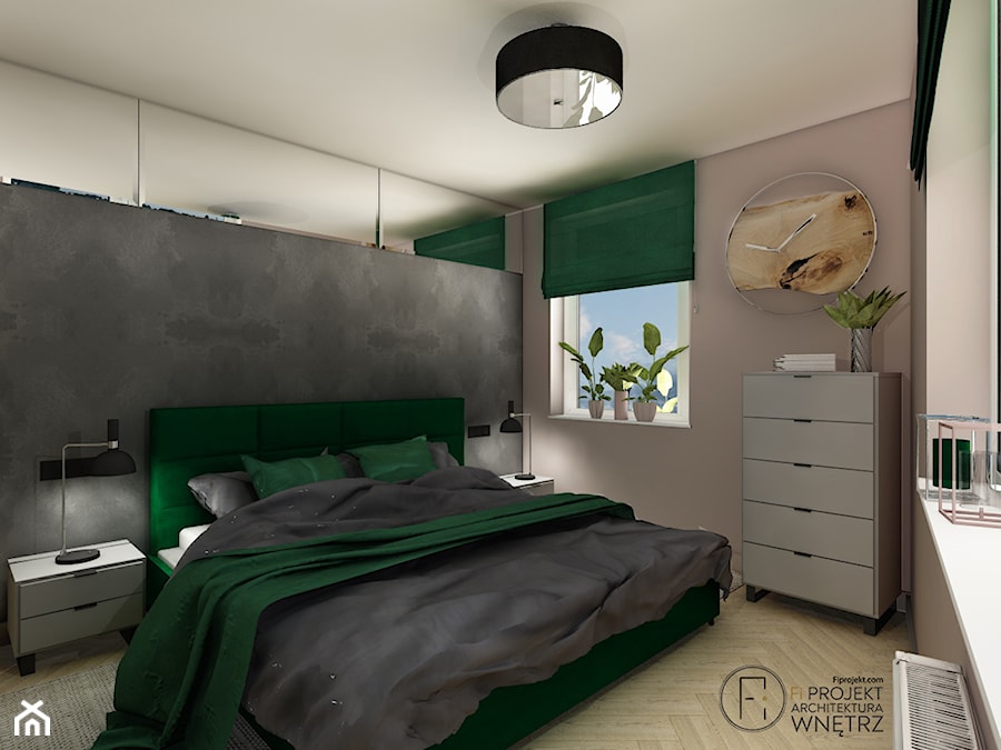 Sypialnia z elementami głębokiej zieleni - zdjęcie od FI PROJEKT