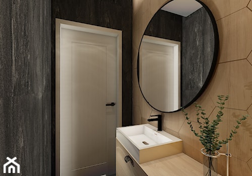 industrialna łazienka z wyraźnymi akcentami drewna - zdjęcie od FI PROJEKT